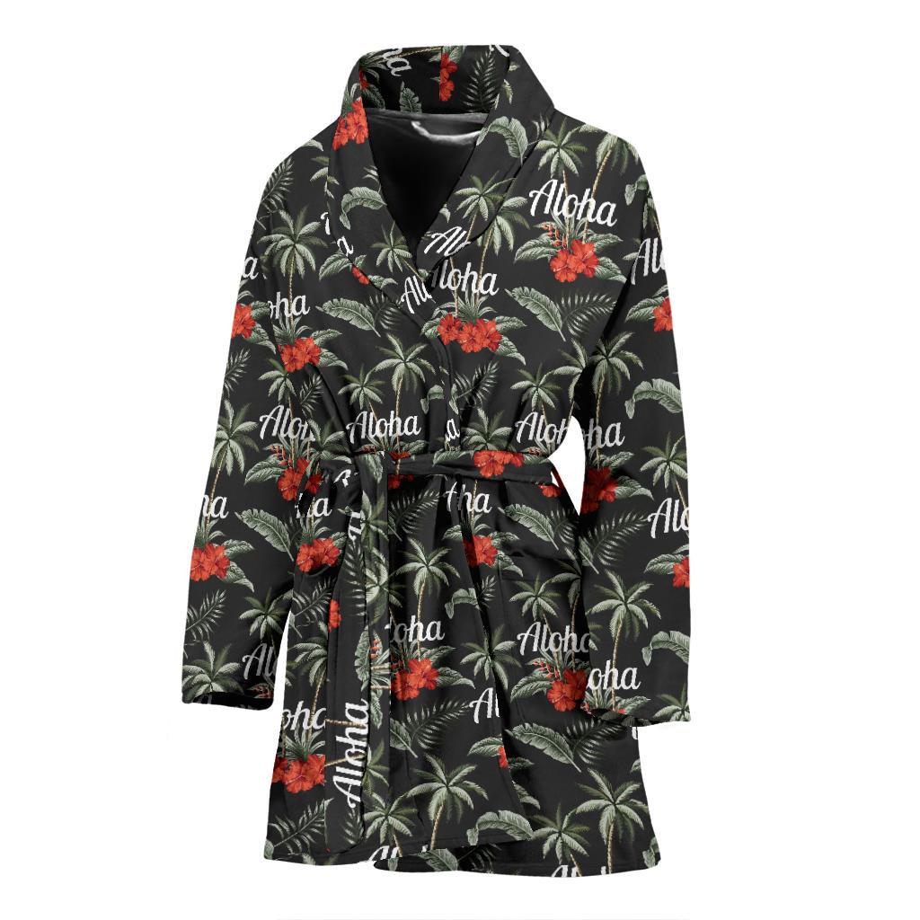 Aloha Palm Tree Design Themed Print Women Bath Robe-JTAMIGO.COM