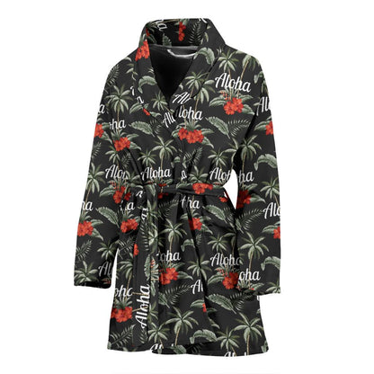 Aloha Palm Tree Design Themed Print Women Bath Robe-JTAMIGO.COM