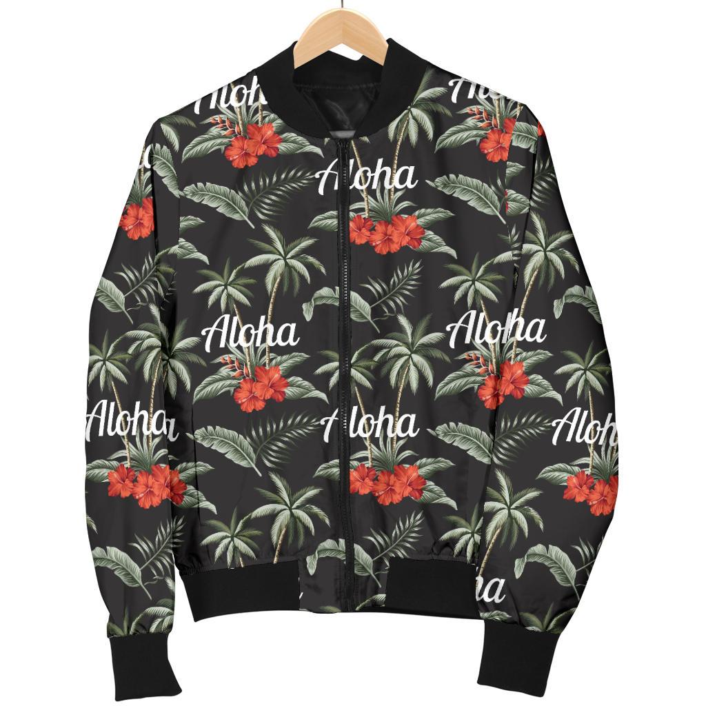 Aloha Palm Tree Design Themed Print Women Casual Bomber Jacket
