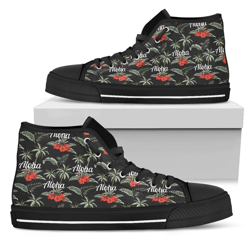 Aloha Palm Tree Design Themed Print Women High Top Shoes