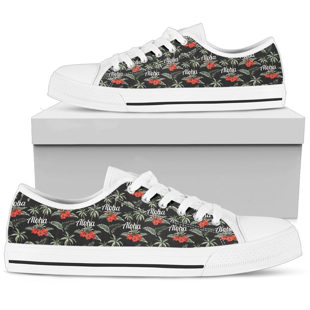 Aloha Palm Tree Design Themed Print Women Low Top Shoes