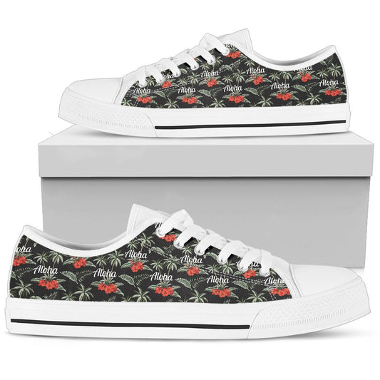 Aloha Palm Tree Design Themed Print Women Low Top Shoes