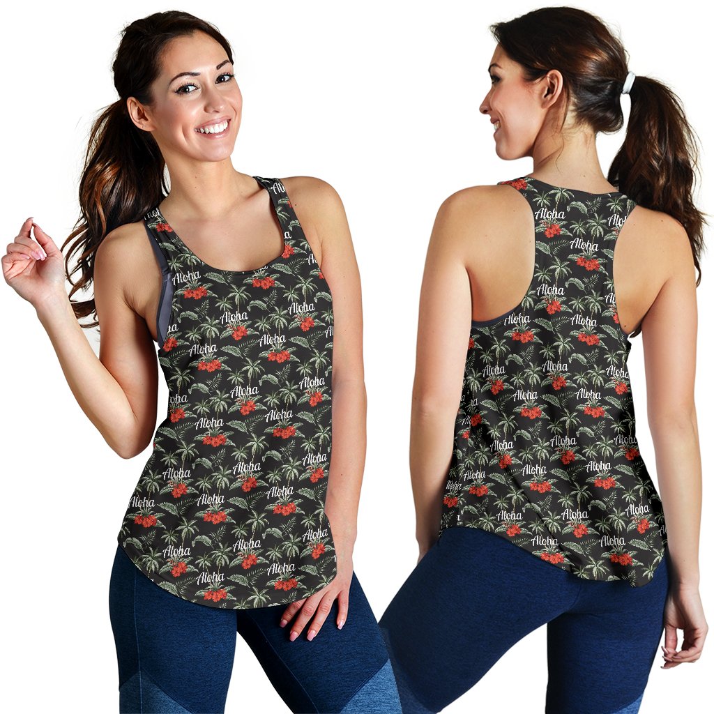 Aloha Palm Tree Design Themed Print Women Racerback Tank Top