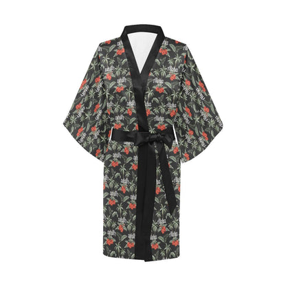 Aloha Palm Tree Design Themed Print Women Short Kimono Robe