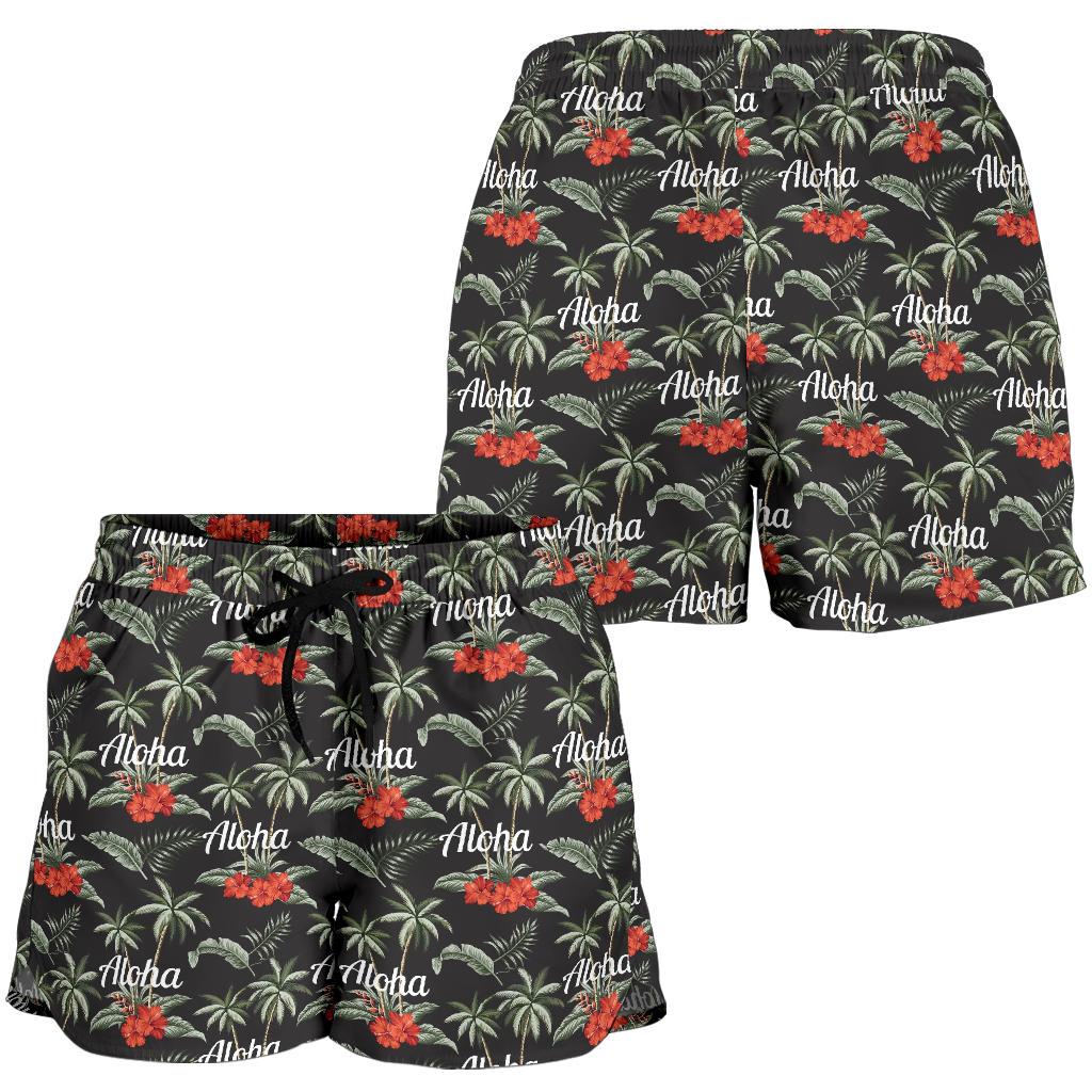 Aloha Palm Tree Design Themed Print Women Shorts-JTAMIGO.COM