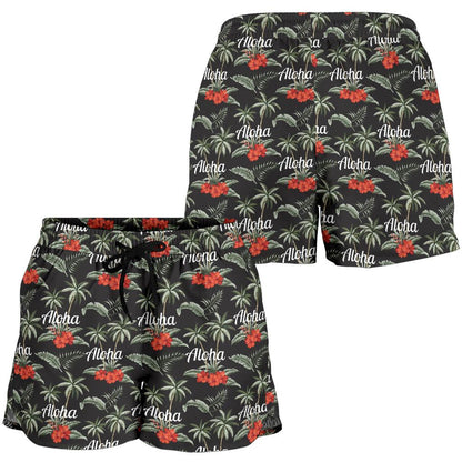 Aloha Palm Tree Design Themed Print Women Shorts-JTAMIGO.COM