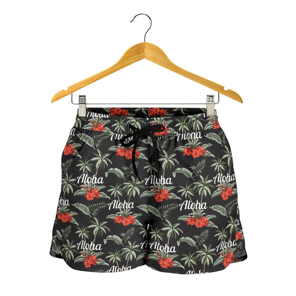 Aloha Palm Tree Design Themed Print Women Shorts-JTAMIGO.COM