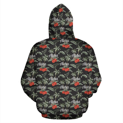 Aloha Palm Tree Design Themed Print Zip Up Hoodie