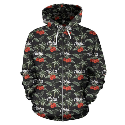 Aloha Palm Tree Design Themed Print Zip Up Hoodie