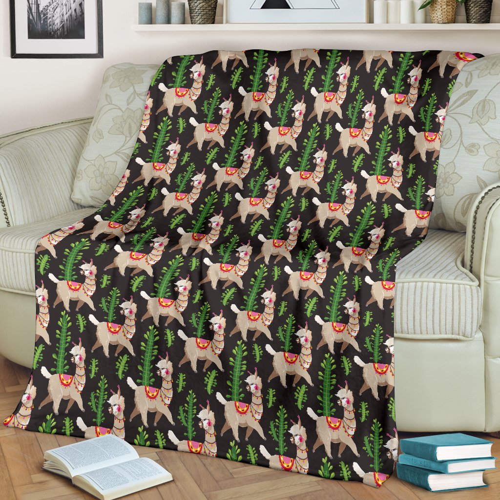 Alpaca Cactus Design Themed Print Fleece Blanket