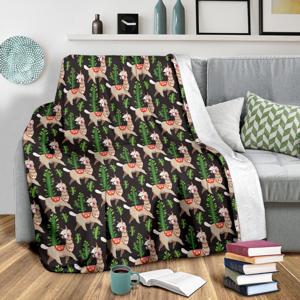 Alpaca Cactus Design Themed Print Fleece Blanket