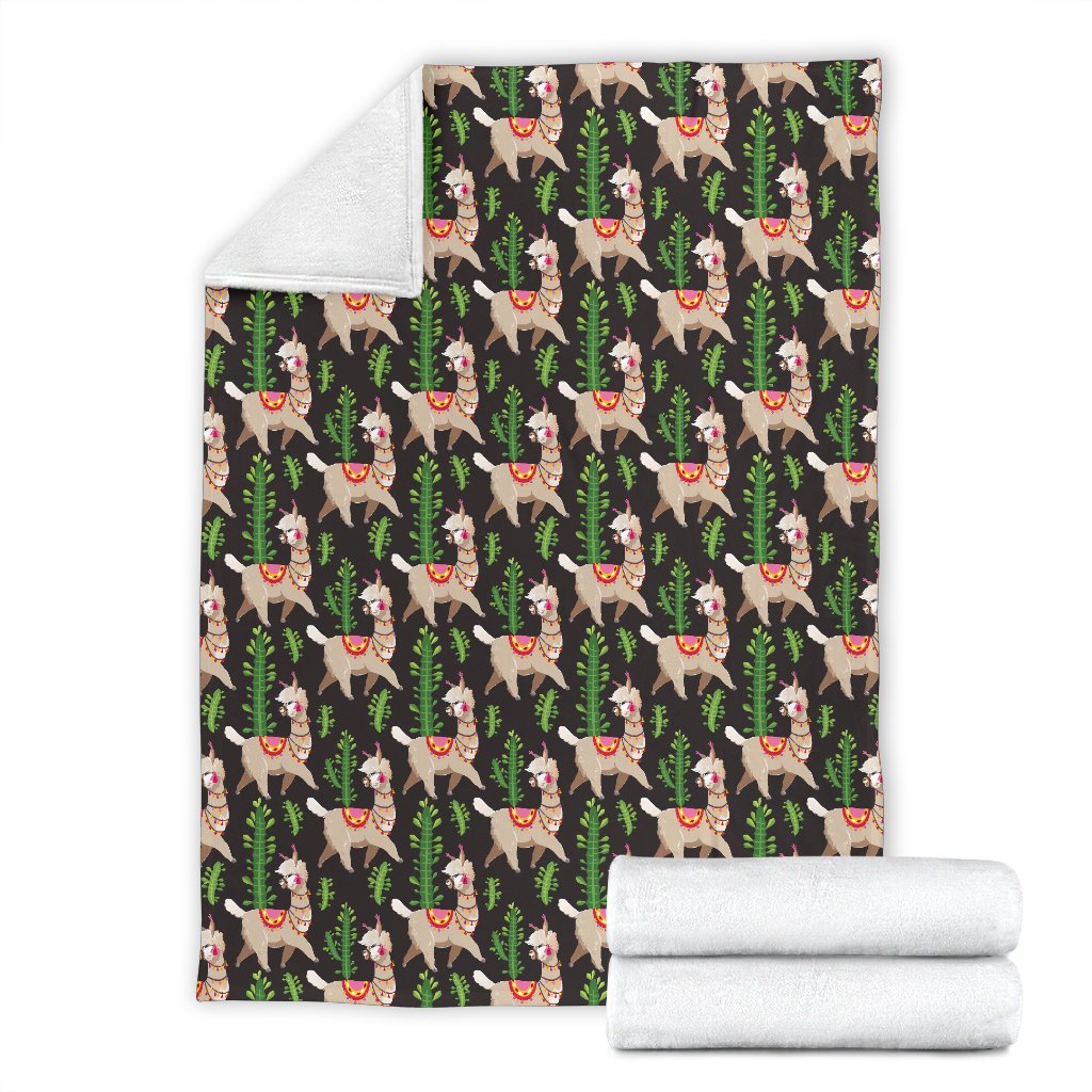 Alpaca Cactus Design Themed Print Fleece Blanket