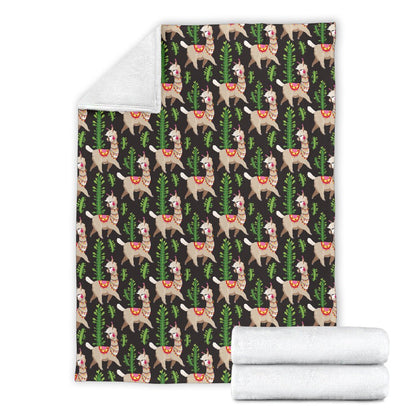 Alpaca Cactus Design Themed Print Fleece Blanket