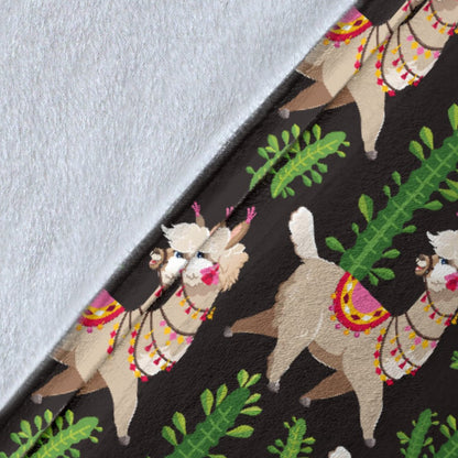 Alpaca Cactus Design Themed Print Fleece Blanket