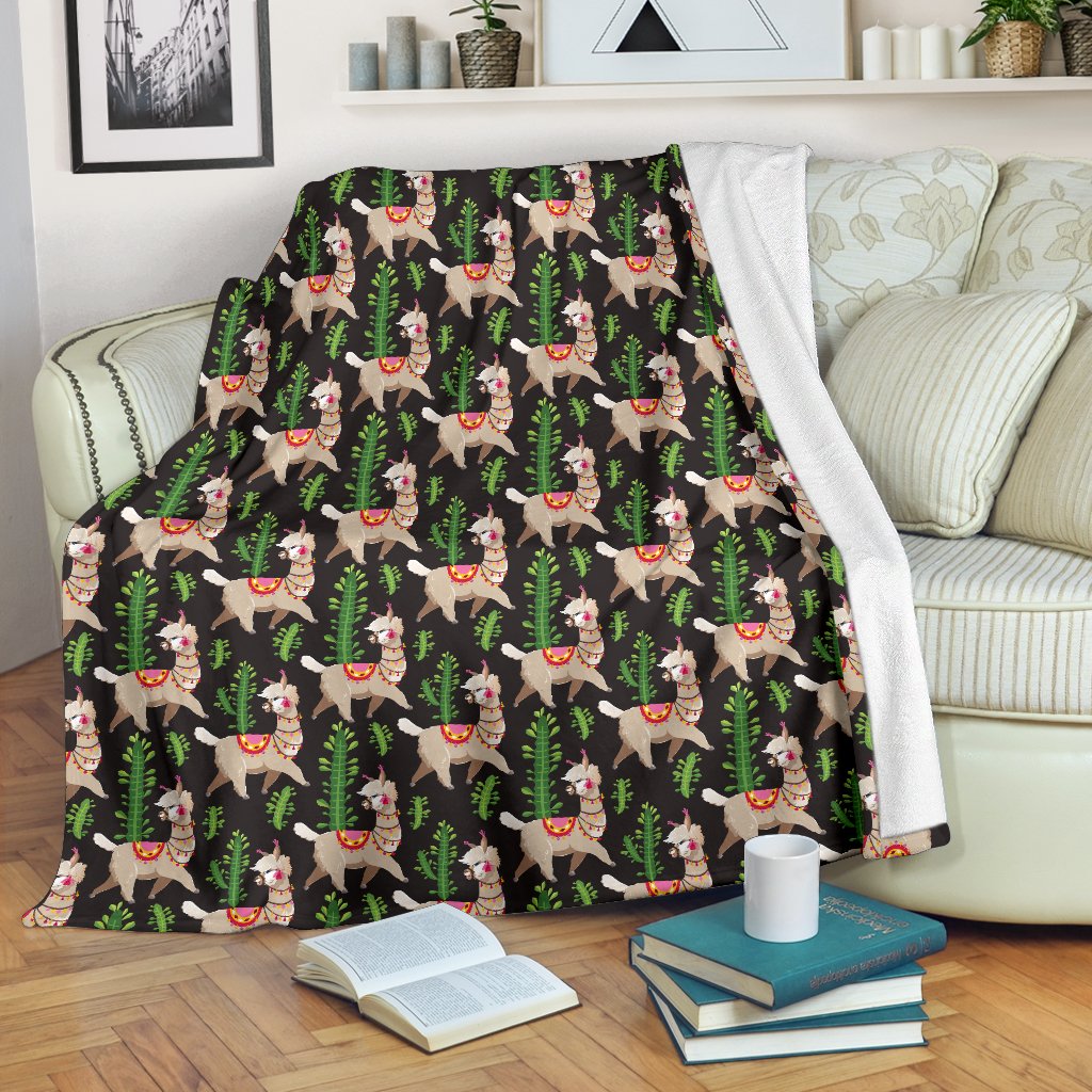 Alpaca Cactus Design Themed Print Fleece Blanket