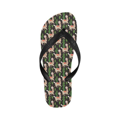 Alpaca Cactus Design Themed Print Flip Flops-JTAMIGO.COM