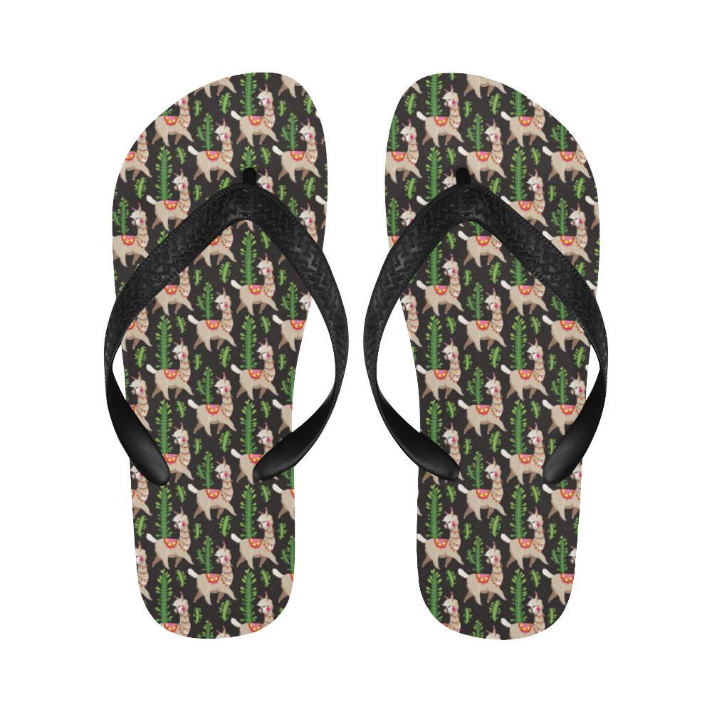 Alpaca Cactus Design Themed Print Flip Flops-JTAMIGO.COM