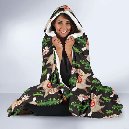 Alpaca Cactus Design Themed Print Hooded Blanket-JTAMIGO.COM
