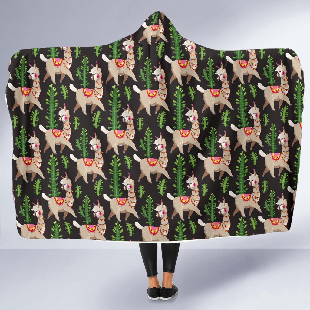 Alpaca Cactus Design Themed Print Hooded Blanket-JTAMIGO.COM