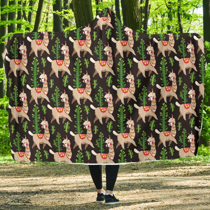 Alpaca Cactus Design Themed Print Hooded Blanket-JTAMIGO.COM