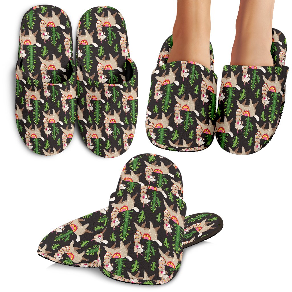 Alpaca Cactus Design Themed Print House Slippers