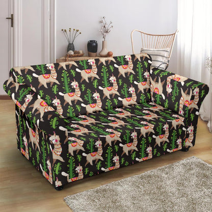 Alpaca Cactus Design Themed Print Loveseat Slipcover-JTAMIGO.COM