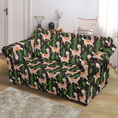 Alpaca Cactus Design Themed Print Loveseat Slipcover-JTAMIGO.COM