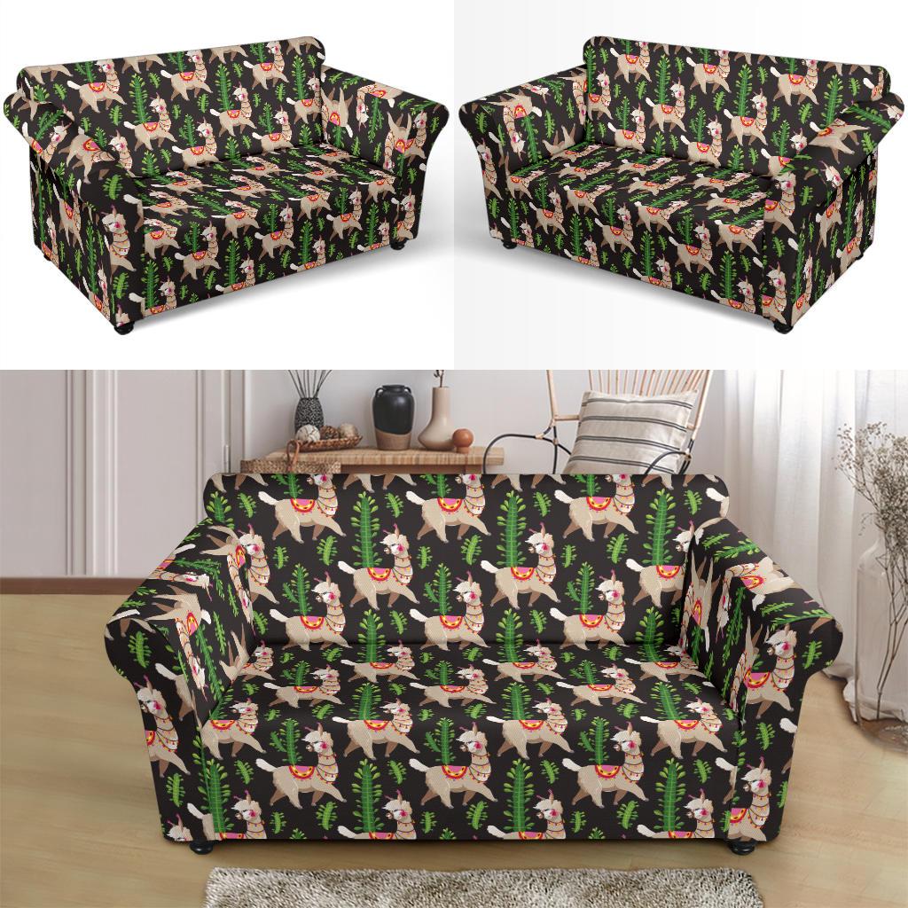 Alpaca Cactus Design Themed Print Loveseat Slipcover-JTAMIGO.COM