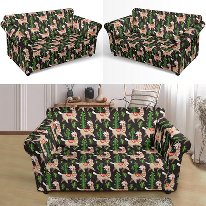 Alpaca Cactus Design Themed Print Loveseat Slipcover-JTAMIGO.COM