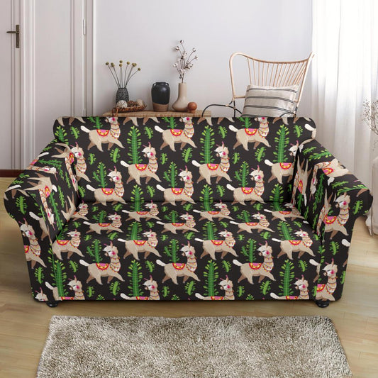 Alpaca Cactus Design Themed Print Loveseat Slipcover-JTAMIGO.COM