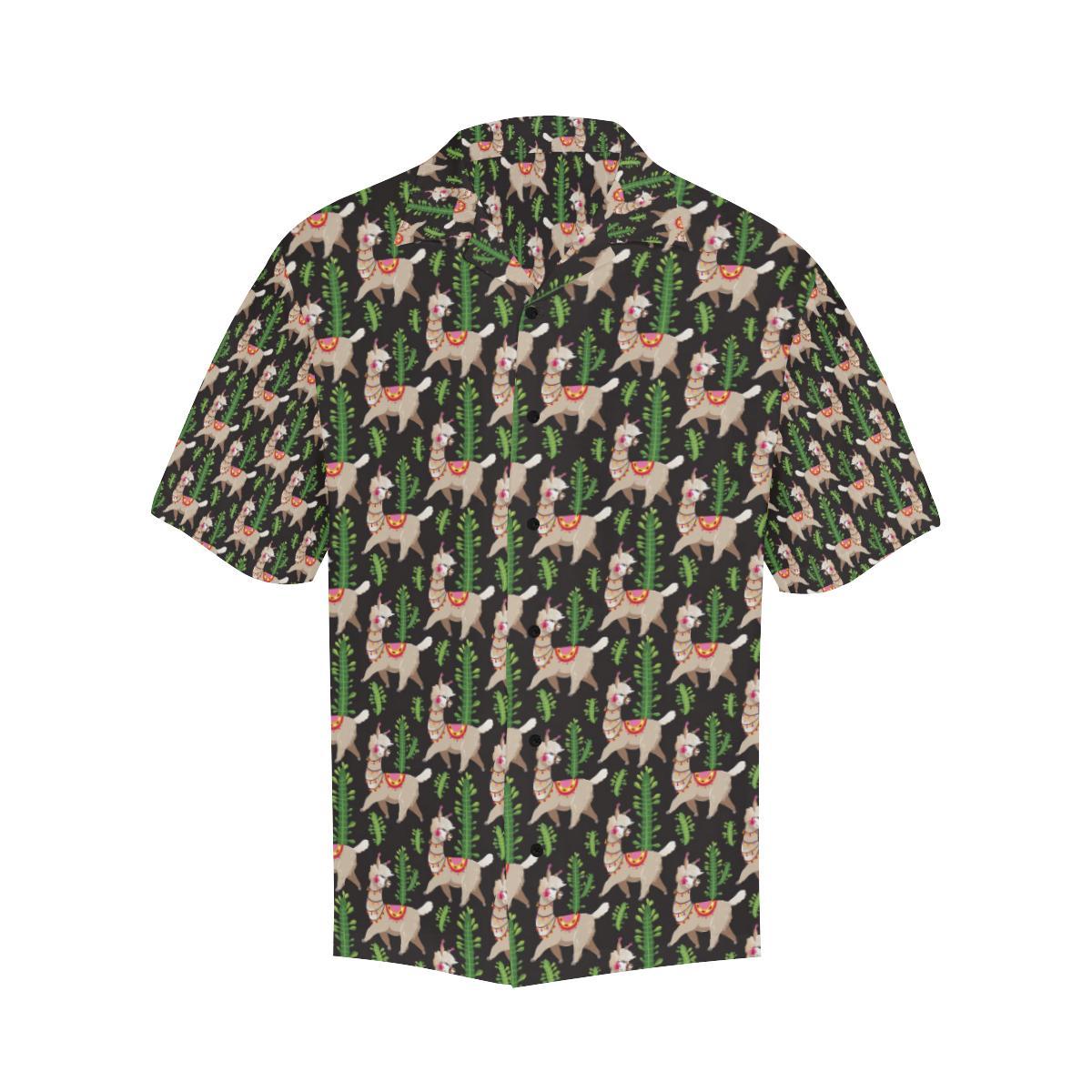Alpaca Cactus Design Themed Print Men Aloha Hawaiian Shirt