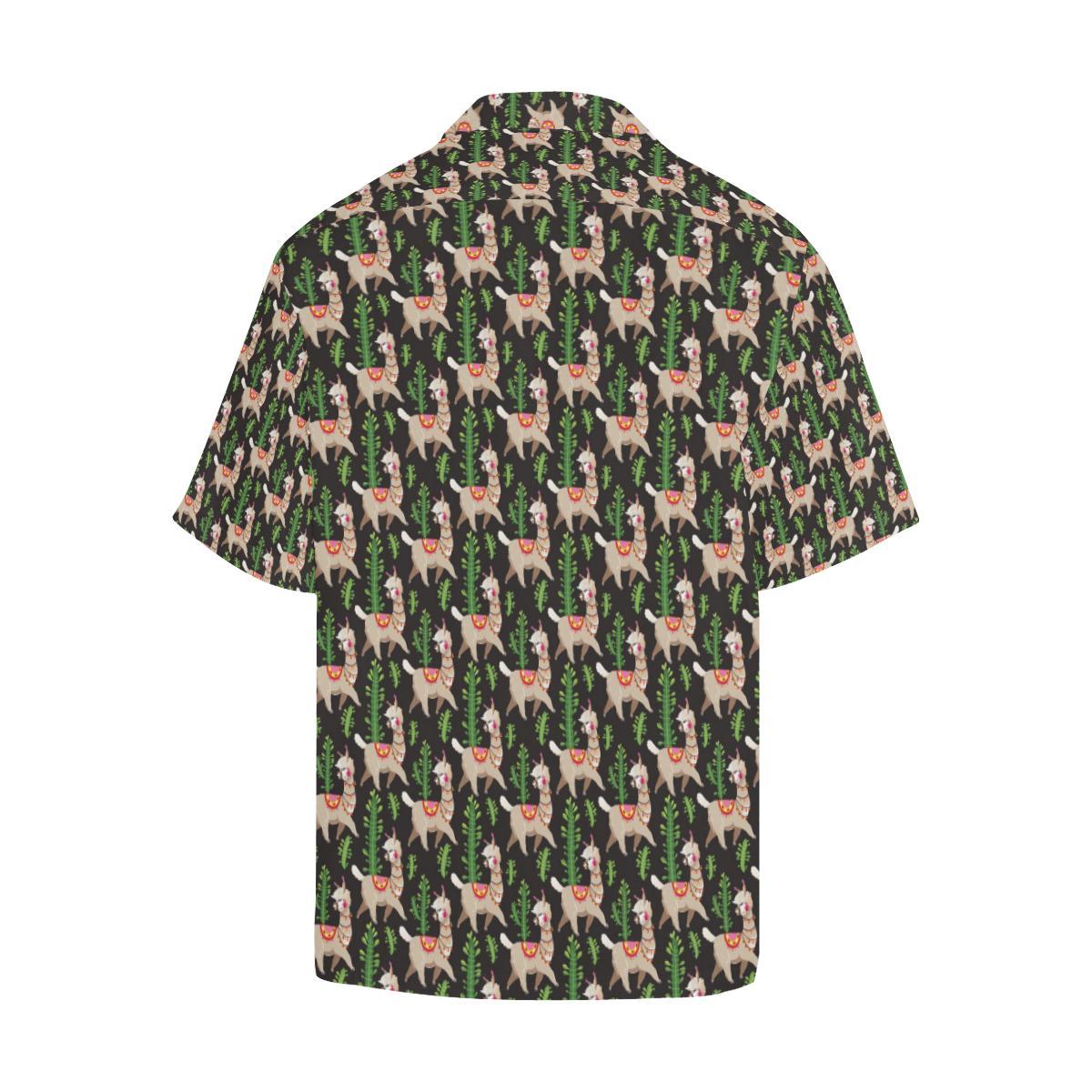Alpaca Cactus Design Themed Print Men Aloha Hawaiian Shirt
