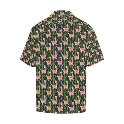 Alpaca Cactus Design Themed Print Men Aloha Hawaiian Shirt