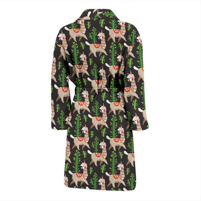 Alpaca Cactus Design Themed Print Men Bath Robe-JTAMIGO.COM