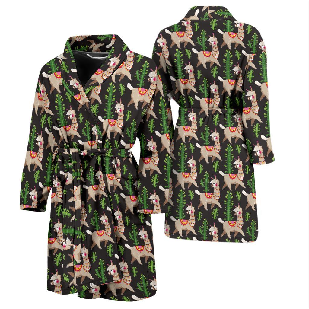 Alpaca Cactus Design Themed Print Men Bath Robe-JTAMIGO.COM