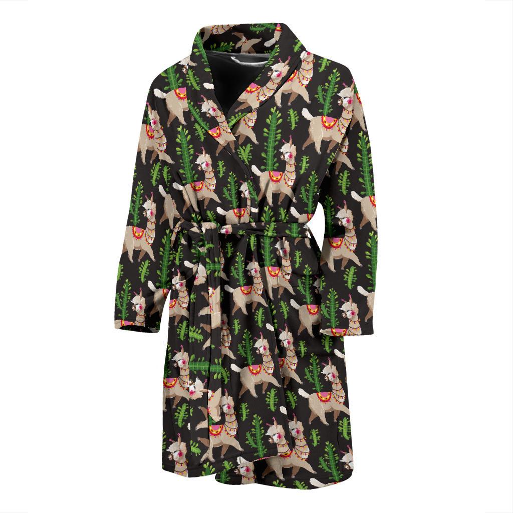 Alpaca Cactus Design Themed Print Men Bath Robe-JTAMIGO.COM