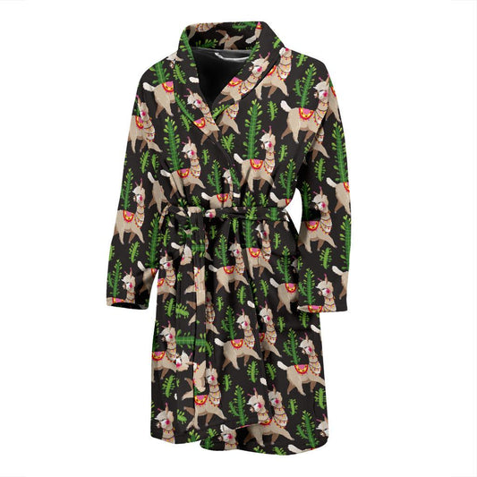 Alpaca Cactus Design Themed Print Men Bath Robe-JTAMIGO.COM