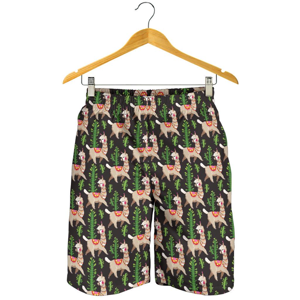 Alpaca Cactus Design Themed Print Mens Shorts-JTAMIGO.COM