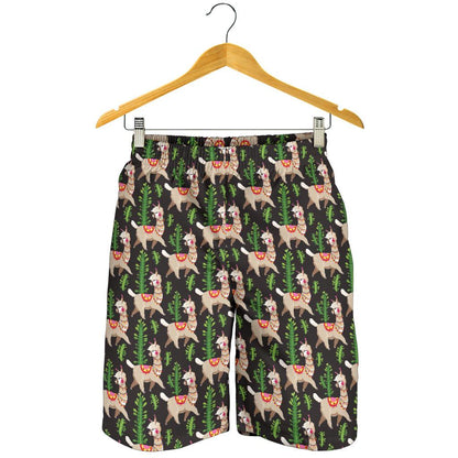 Alpaca Cactus Design Themed Print Mens Shorts-JTAMIGO.COM