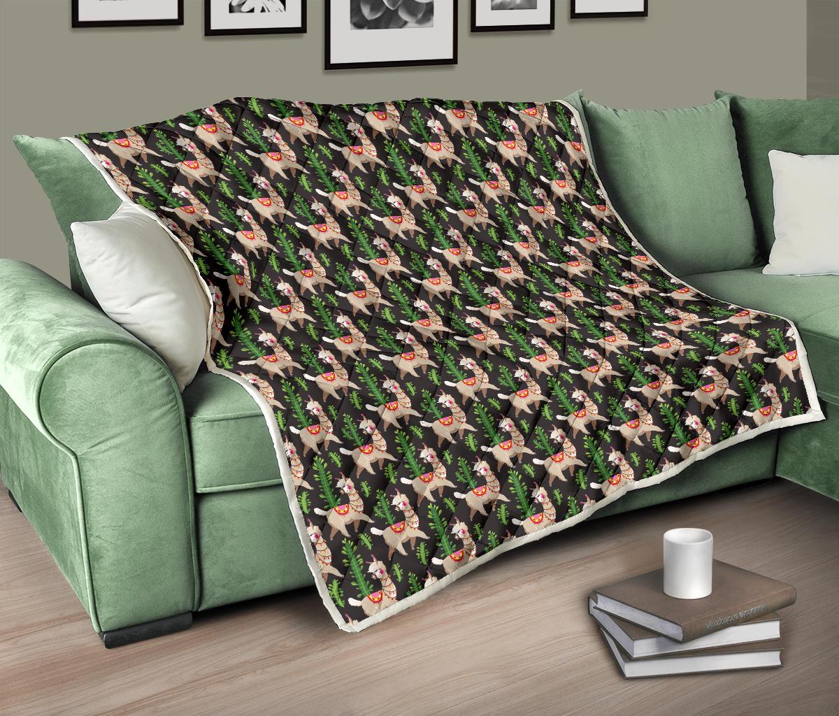 Alpaca Cactus Design Themed Print Premium Quilt-JTAMIGO.COM