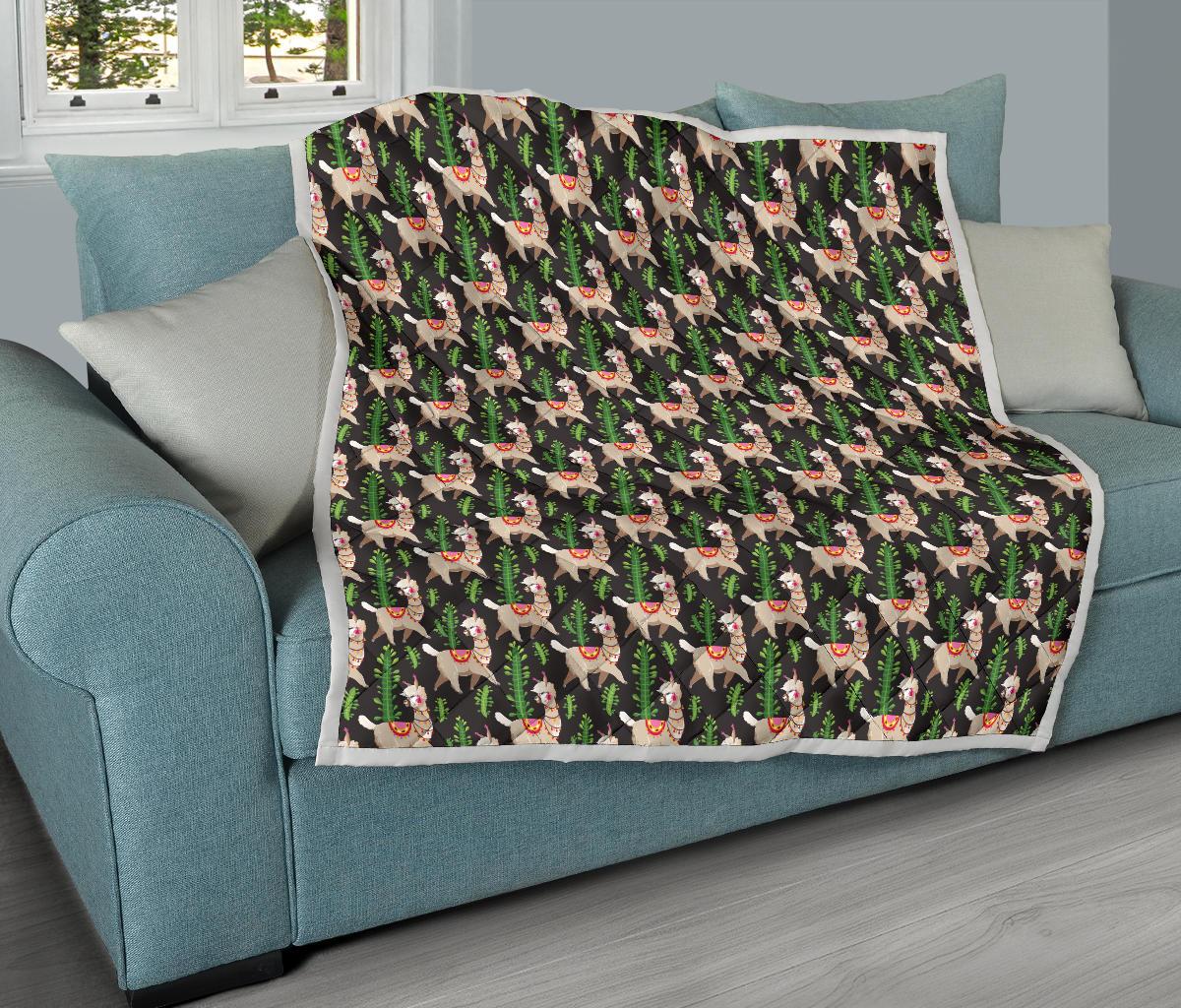 Alpaca Cactus Design Themed Print Premium Quilt-JTAMIGO.COM