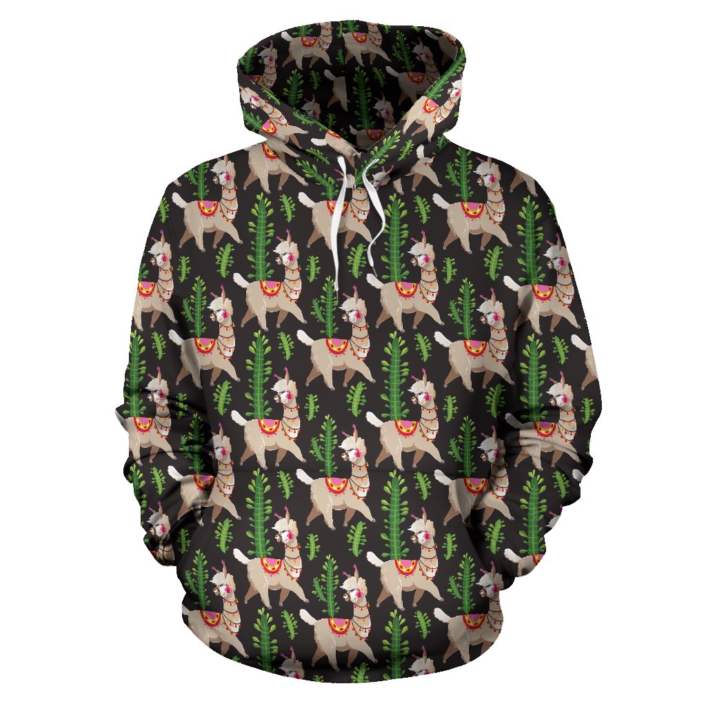 Alpaca Cactus Design Themed Print Pullover Hoodie