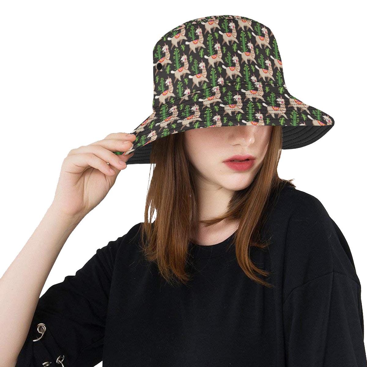 Alpaca Cactus Design Themed Print Unisex Bucket Hat