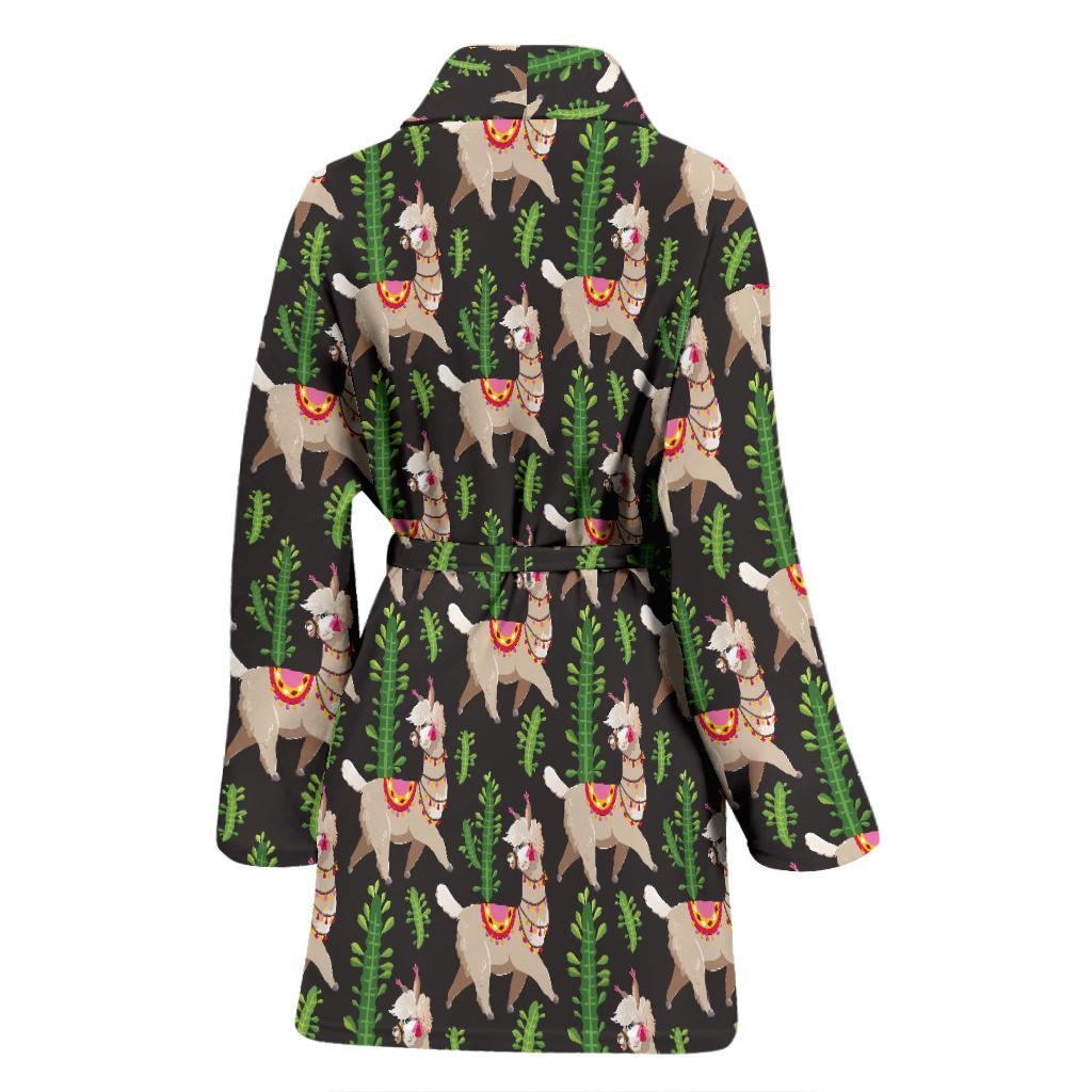 Alpaca Cactus Design Themed Print Women Bath Robe-JTAMIGO.COM