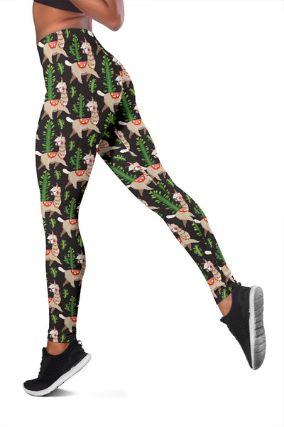 Alpaca Cactus Design Themed Print Women Leggings