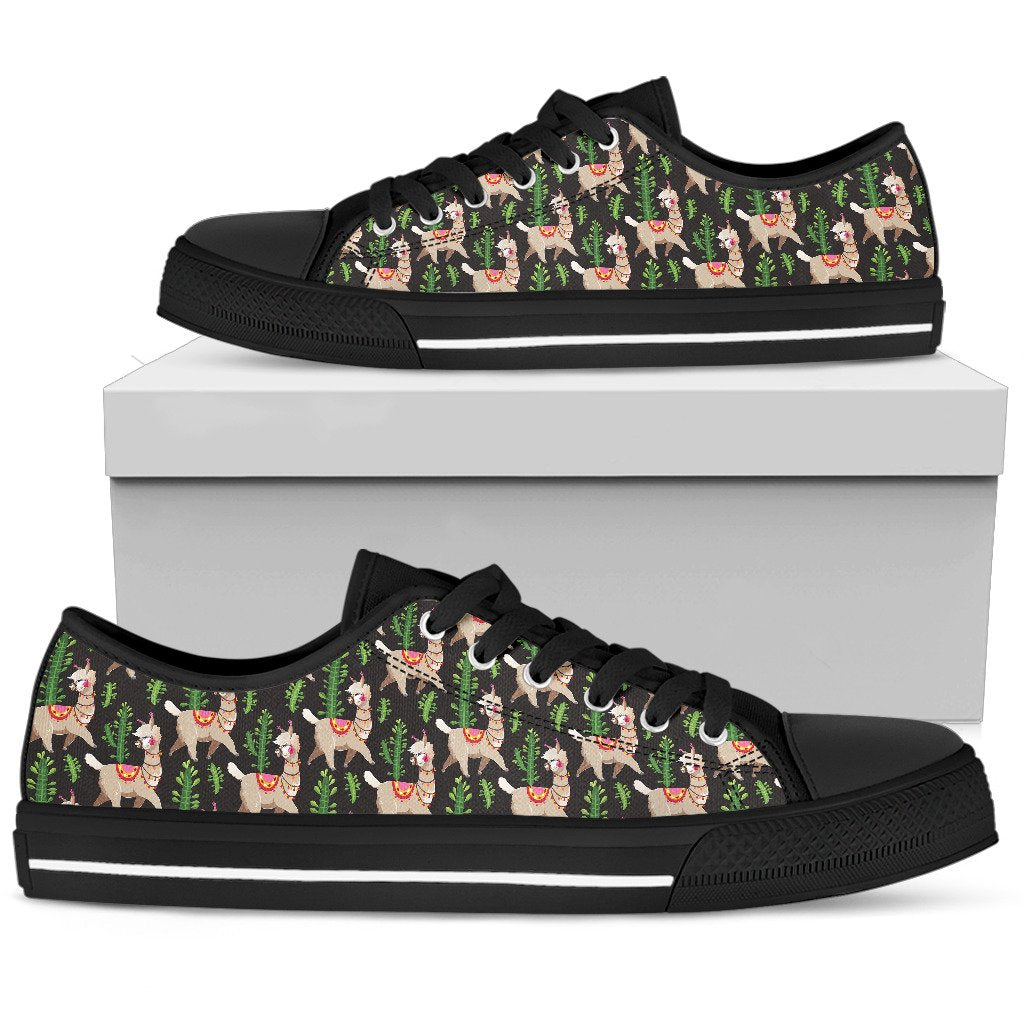 Alpaca Cactus Design Themed Print Women Low Top Shoes