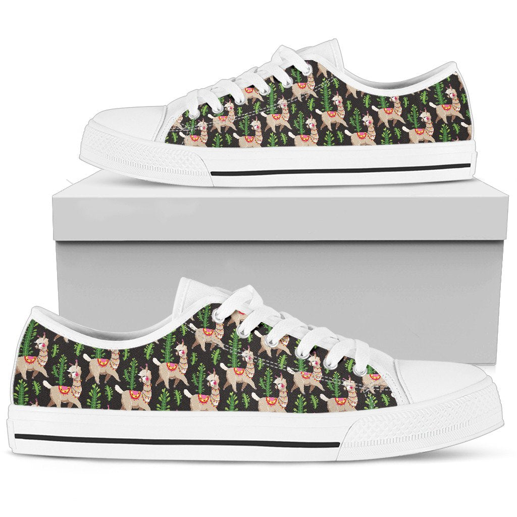 Alpaca Cactus Design Themed Print Women Low Top Shoes