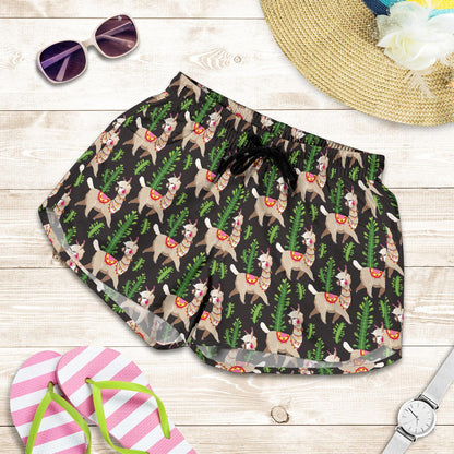 Alpaca Cactus Design Themed Print Women Shorts-JTAMIGO.COM