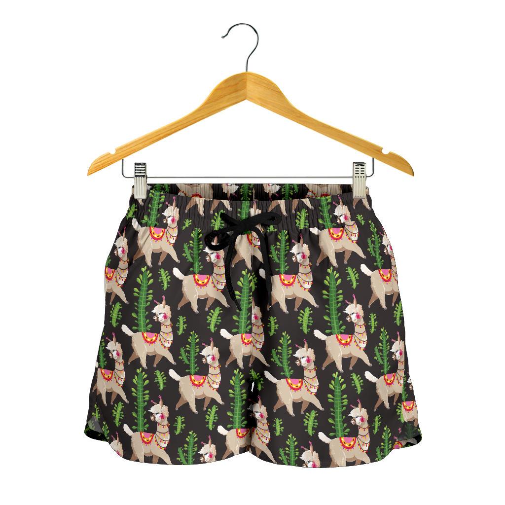 Alpaca Cactus Design Themed Print Women Shorts-JTAMIGO.COM