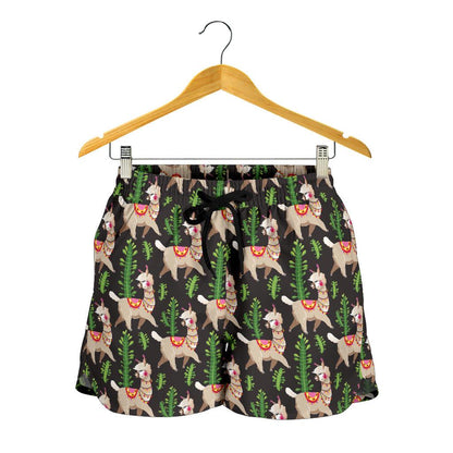 Alpaca Cactus Design Themed Print Women Shorts-JTAMIGO.COM